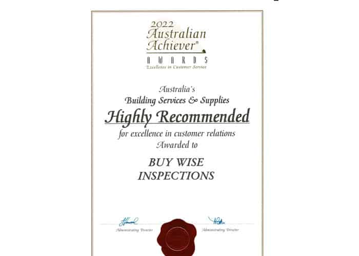 Australian Building Services and Supplies - 2022 Highly recommended award certificate